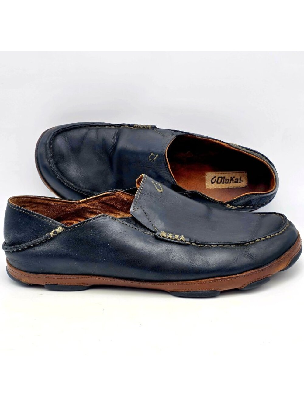 Olukai Moloa Shoes Waxed Nubuck Leather 12 M Black Toffee Slip On Casual Loafers